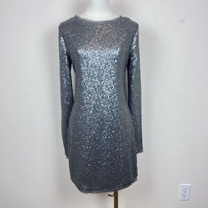 Rachel Zoe Dress Womens Six Mini Sheath Silk Sequin Party Cocktail Silver